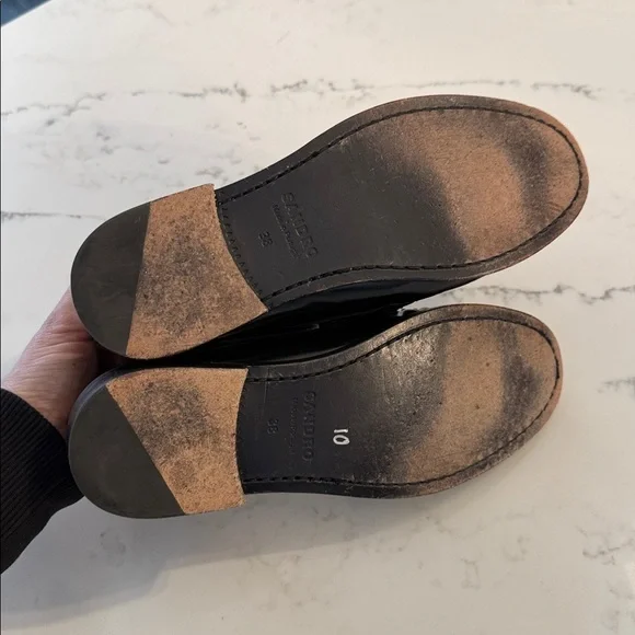 Sandro Paris Jeanne chain-embellished loafers in black patent leather size 38 - Picture 4 of 5